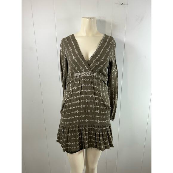 Altar’d State Peasant Style Mini Dress with Long Sleeves in Olive Green. Size S - Picture 1 of 6